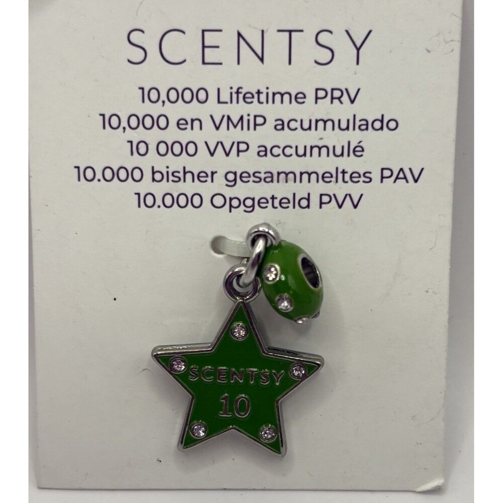 Scentsy 10,000 Lifetime PRV Consultant Reward Charm – Green Star on Card”